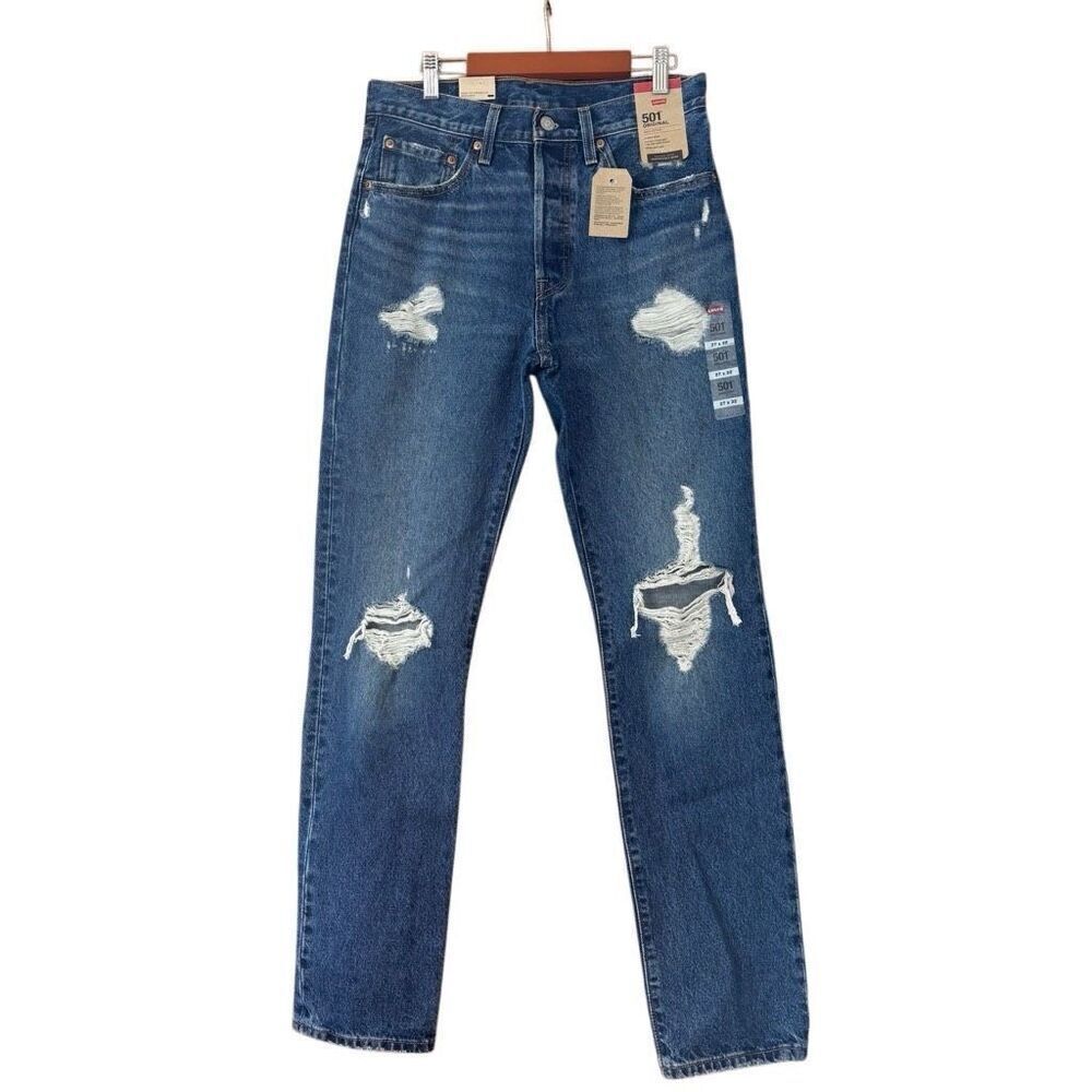 Levi’s 501 ripped straight leg jeans high-rise button fly new